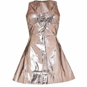AmyLynn Portia Metallic Mini Dress Faux Leather Rose Gold Women’s Size Large